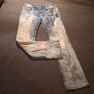 Miss Me Mid Rise Curvy Straight Jeans Embroidered Sequin Y2K  Rhinestone 28x31